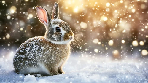 Rabbit in Winter Snowfall