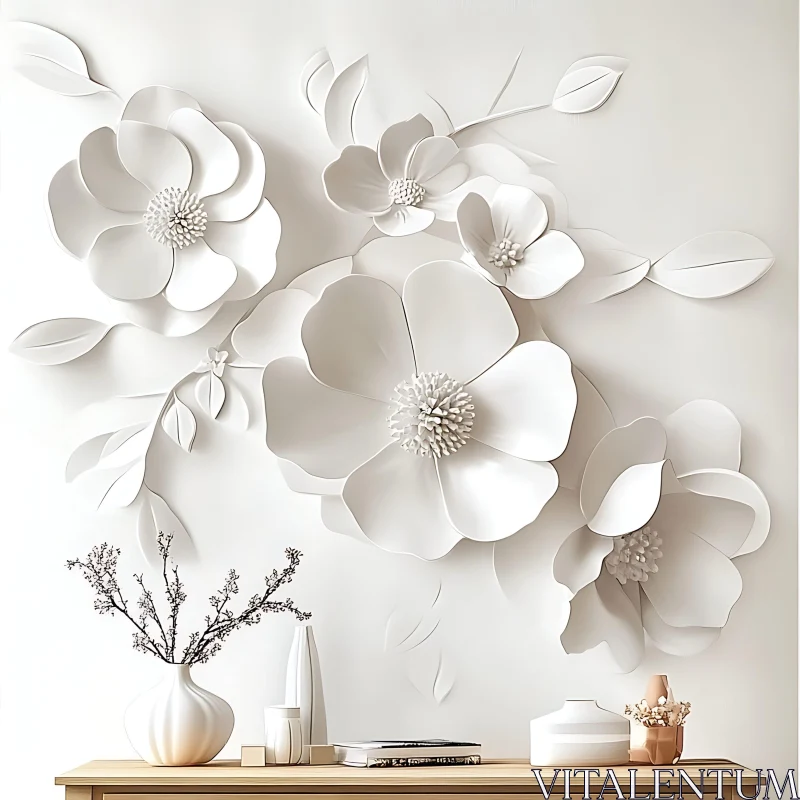 Minimalistic White Flower Wall Art AI Image