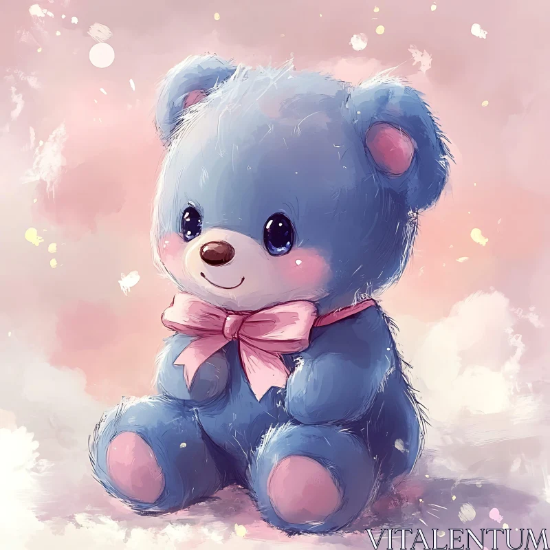 Adorable Blue Plush Toy with Pink Accents AI Image