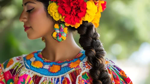 Colorful Portrait of a Woman with Flowers