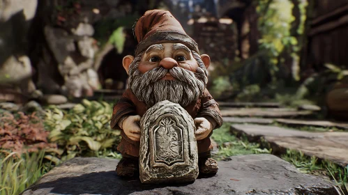 Garden Gnome Holding Stone Tablet