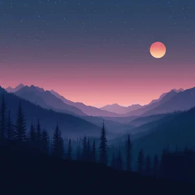 Serene Night Over Mountain Forest