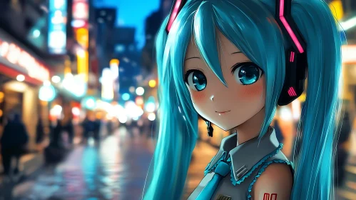 Blue-Haired Anime Girl in Cityscape