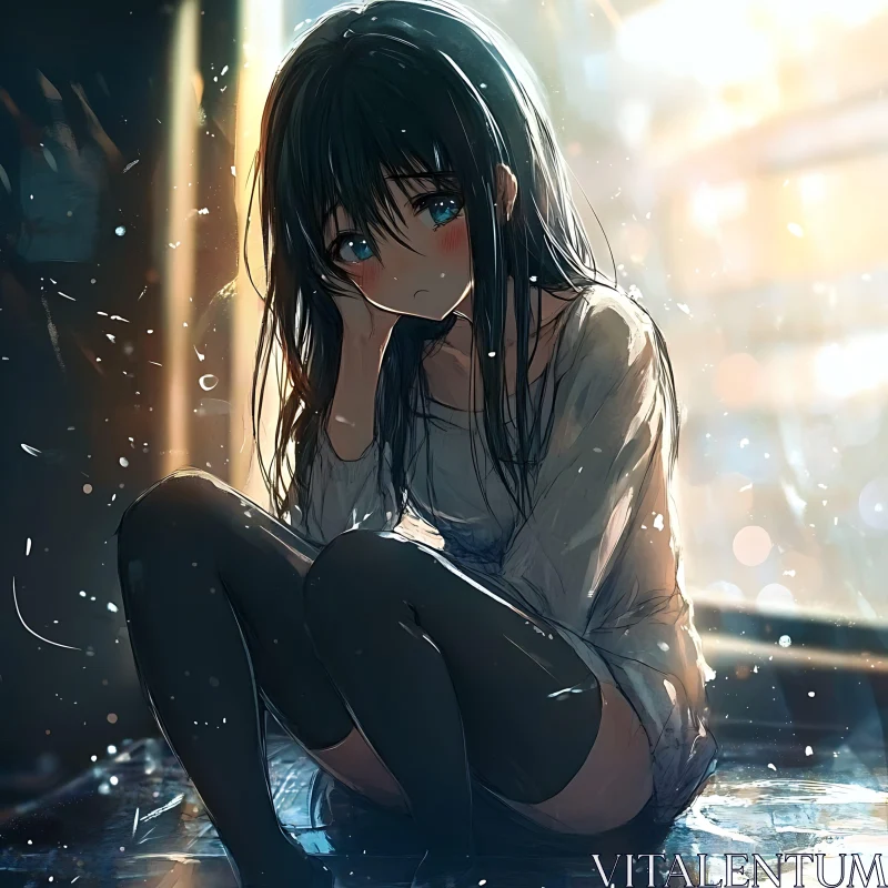 AI ART Solitary Anime Girl with Melancholic Expression