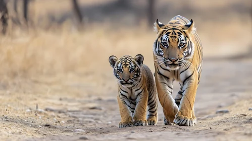 Mother and Baby Tiger Strolling
