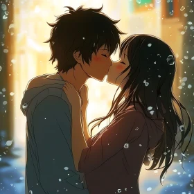 Romantic Anime Kiss with Dreamy Atmosphere