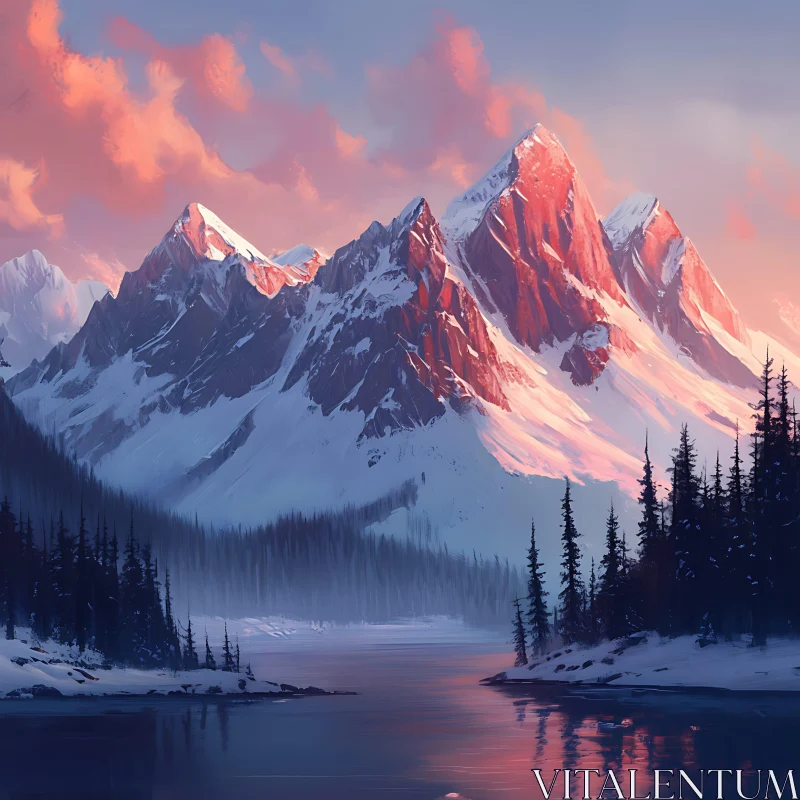 AI ART Winter Mountain Landscape at Dusk