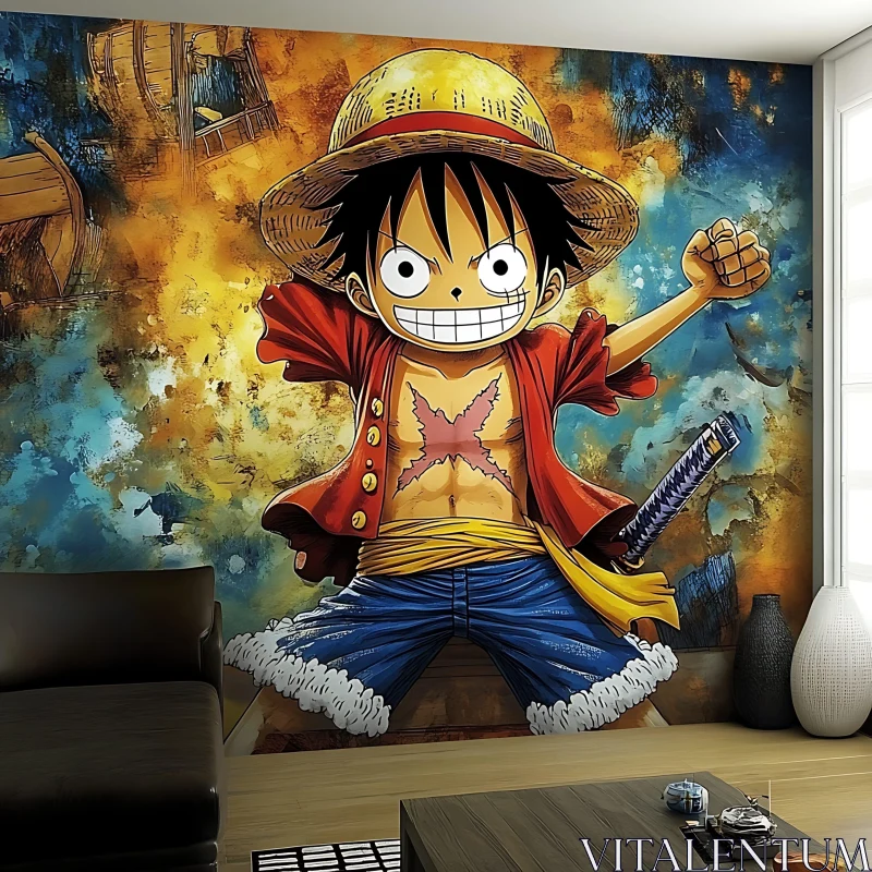 Anime Pirate Character Wall Art in Stylish Room AI Image