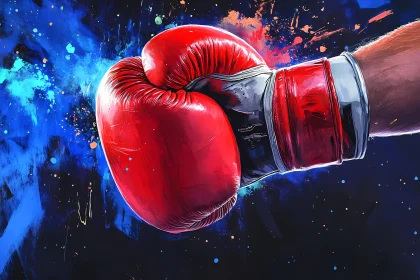 Intense Boxing Glove Art Against Energetic Blue Background AI Generated Image