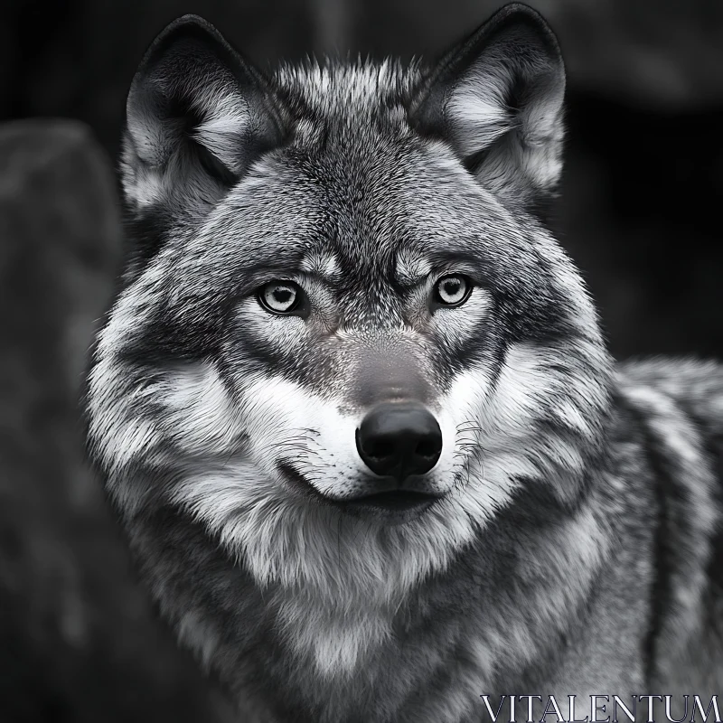 AI ART Monochrome Wolf Gaze