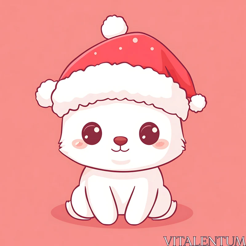 Cartoon Puppy Wearing Santa Hat AI Image