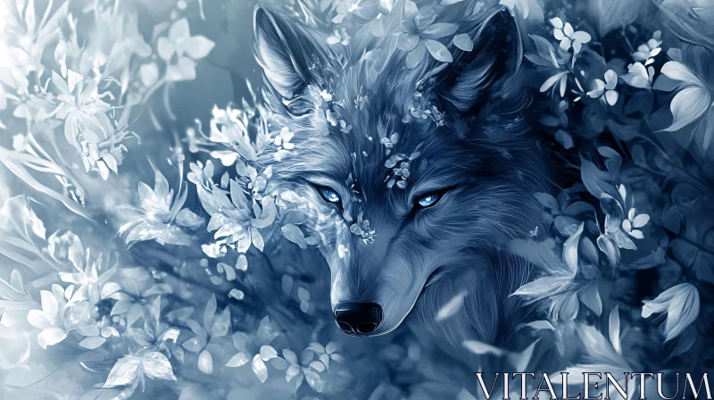 Floral Wolf Portrait AI Image