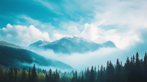 Mist-Shrouded Mountains and Evergreen Forest