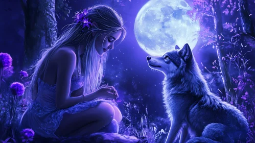 Moonlit Companion: A Woman and Her Wolf