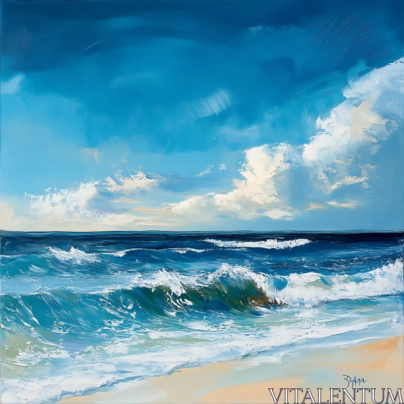 Coastal Seascape with Waves and Clouds AI Image