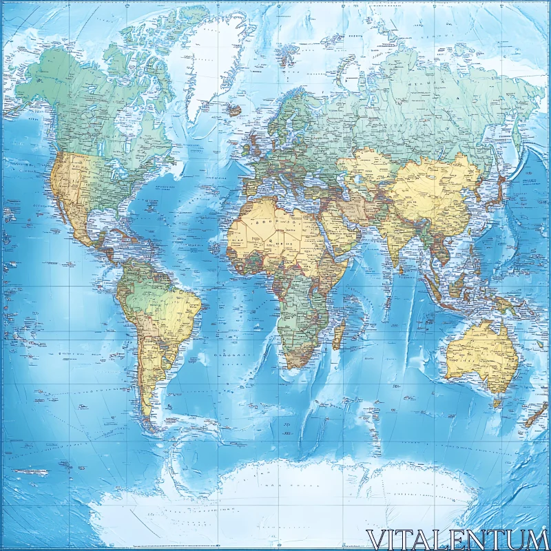 Geographic World Map Illustration AI Image