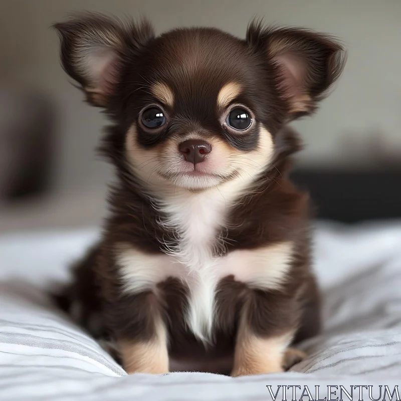 Cute Puppy Sitting on a Soft White Blanket AI Image