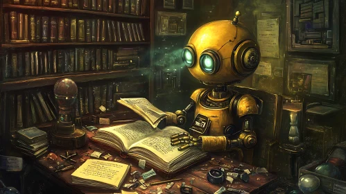 Golden Robot Reads a Book
