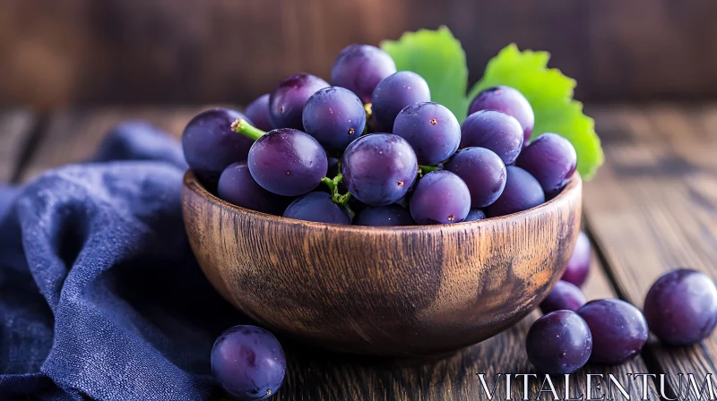 Fresh Grapes in Wooden Bowl Still Life AI Image