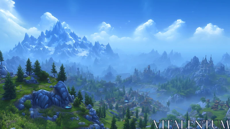 Picturesque Mountain Valley with Blue Sky AI Image