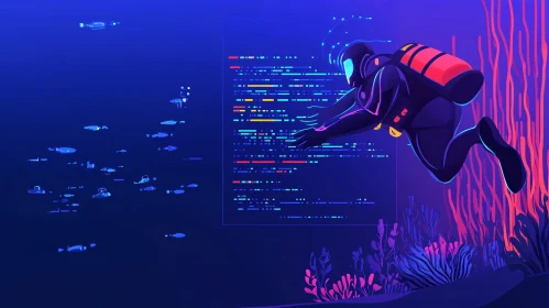 Neon Code Diver: Submerged Technology Art