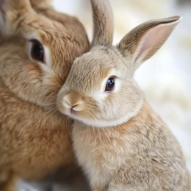 Two Brown Bunnies Cuddling Close