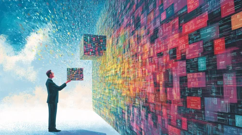 Abstract Data Wall with Man and Blocks