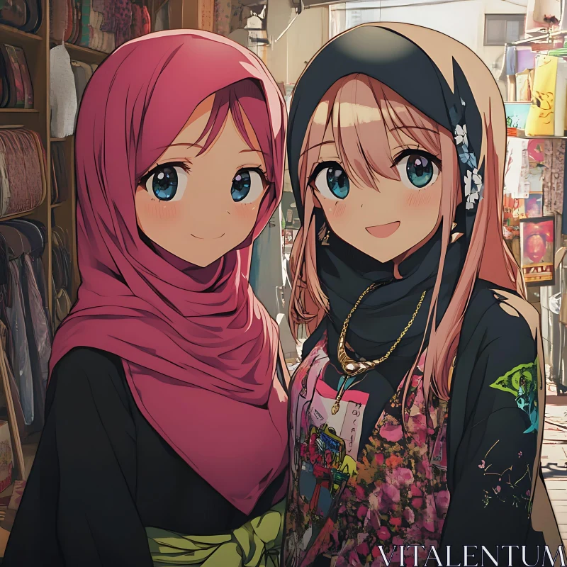 AI ART Animated Girls in Hijabs Shopping