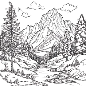 Monochrome Mountain River Scene