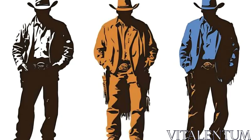 AI ART Colorful Cowboy Silhouettes on White