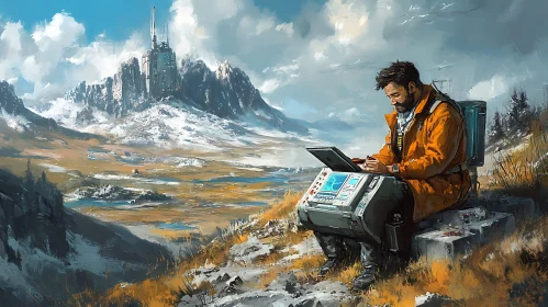 Futuristic Landscape with Remote Technician