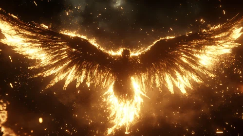 Blazing Phoenix with Open Wings