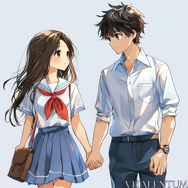 Anime Romance in School Uniforms AI Image