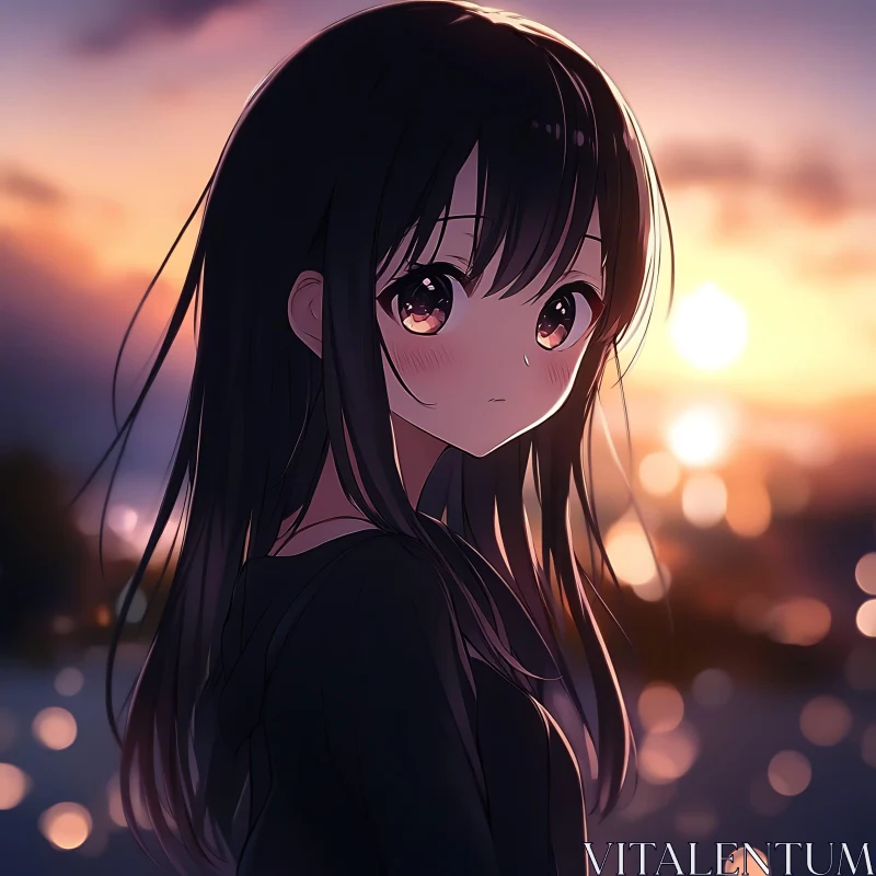 Sunset Anime Girl AI Image