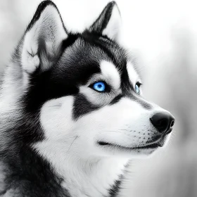 Black and White Husky with Blue Eyes