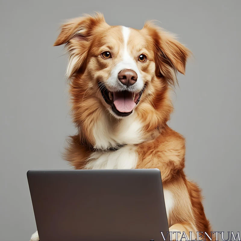 Happy Dog Sitting with Laptop AI Image