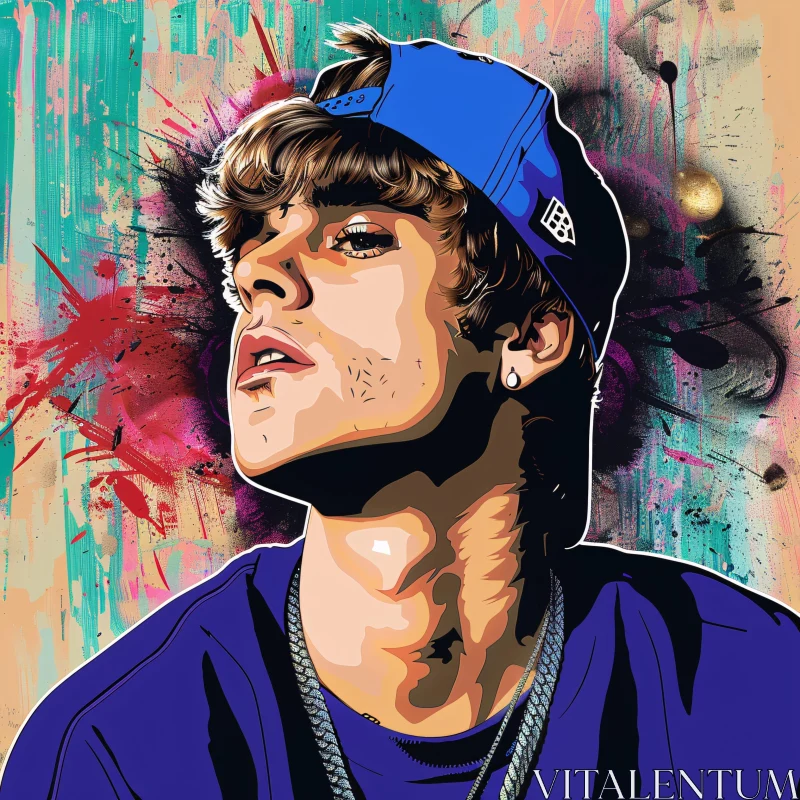 Justin Bieber Urban Pop Art Graffiti Portrait AI Image