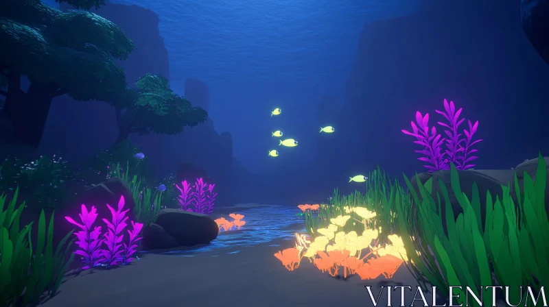 AI ART Tranquil Underwater Scene with Glowing Plants