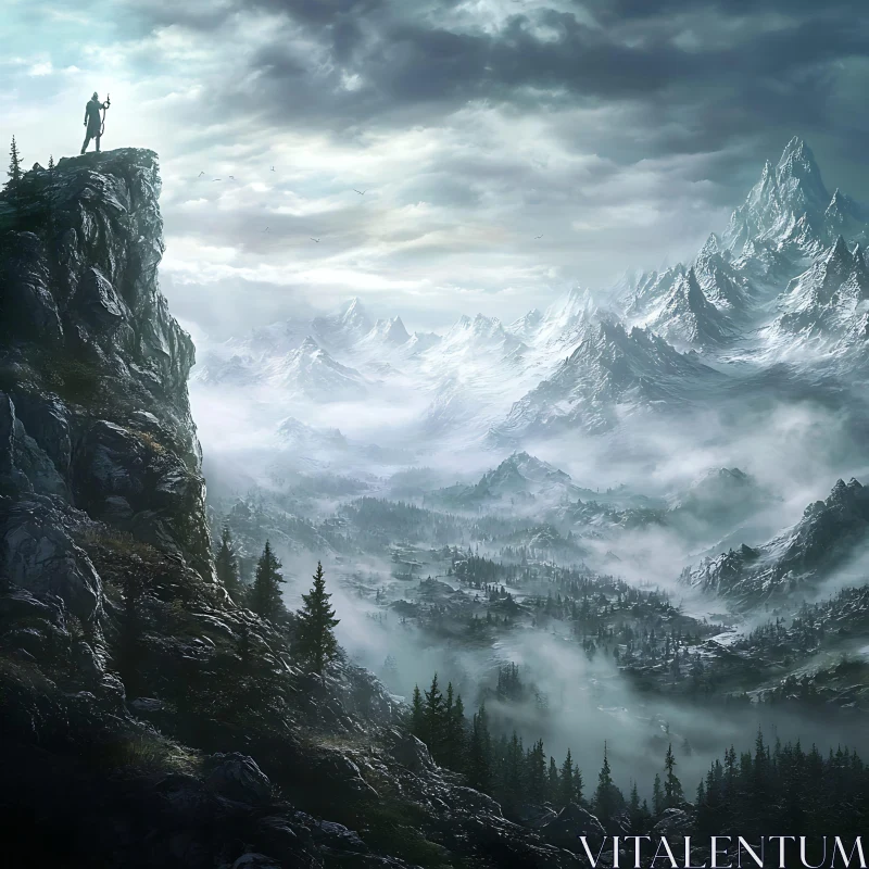 AI ART Misty Mountains and the Lone Watcher