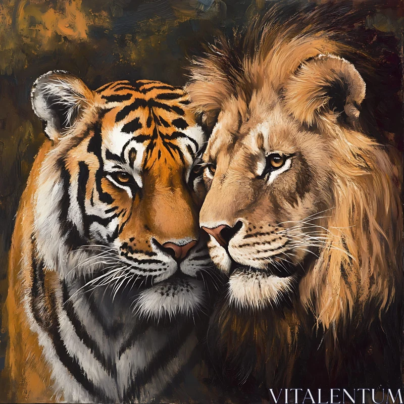 Tiger and Lion Portrait AI Image