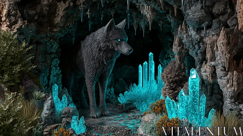 AI ART Mystic Wolf and Glowing Crystals