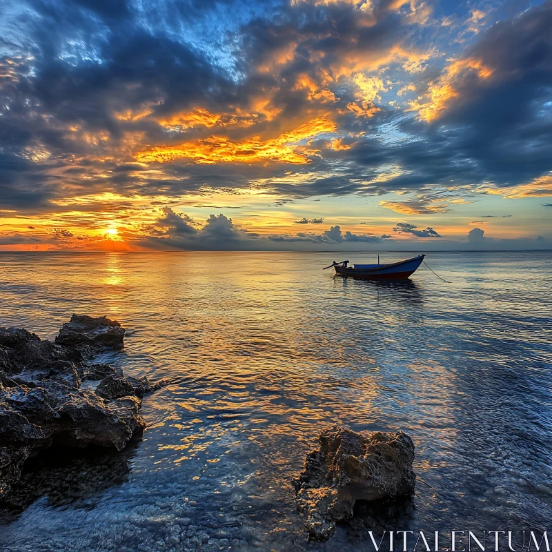 Golden Sunset over Calm Waters AI Image