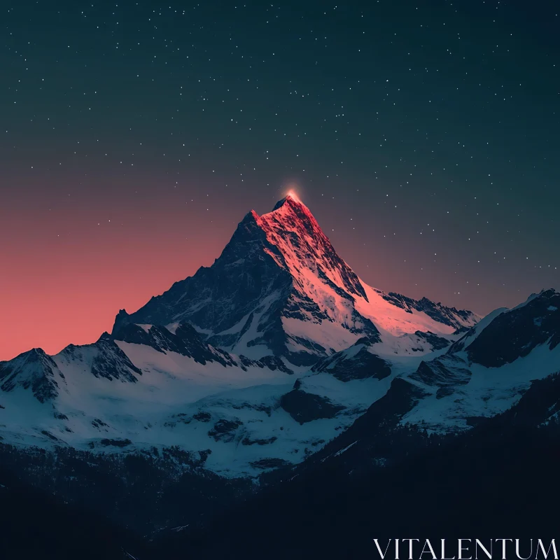 AI ART Night Mountain Landscape with Glowing Peak