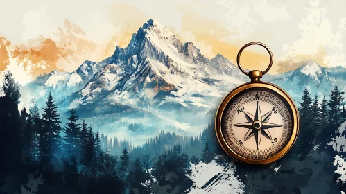 Compass Guiding Through Mountainous Forest