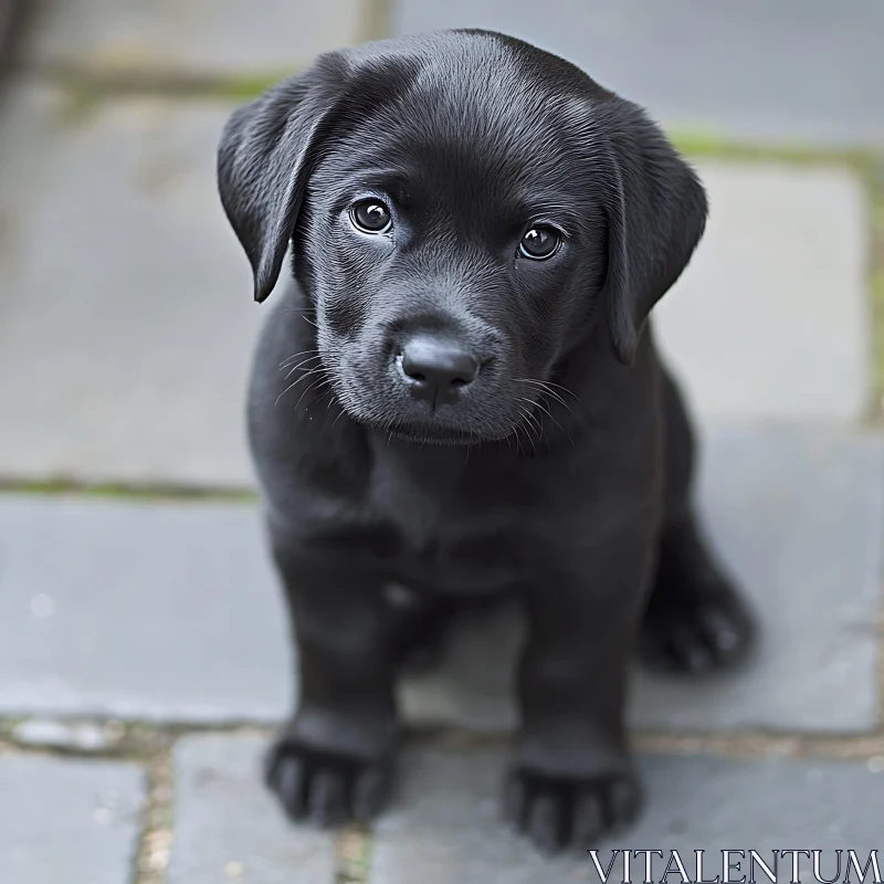 Cute Black Labrador Puppy Sitting AI Image