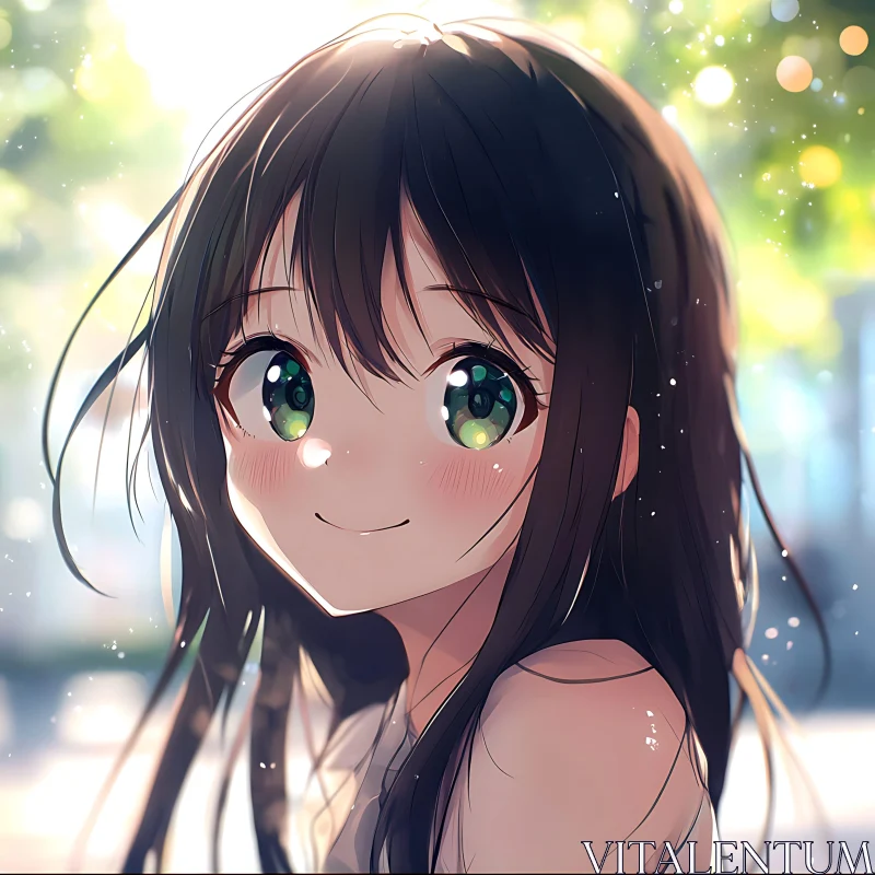 Cute Anime Girl with Blush and Green Eyes AI Image