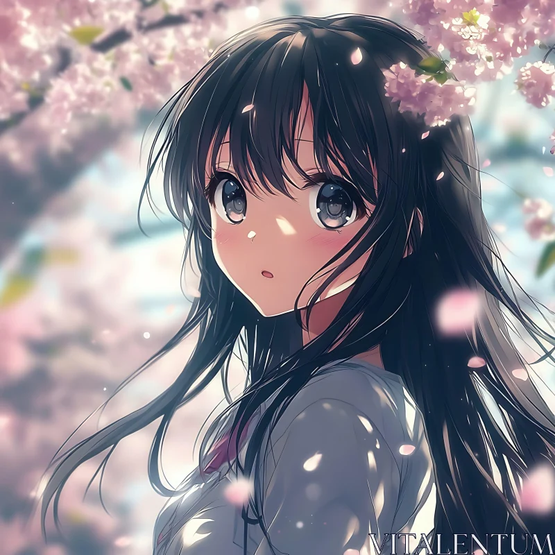 Serene Anime Girl in Spring AI Image