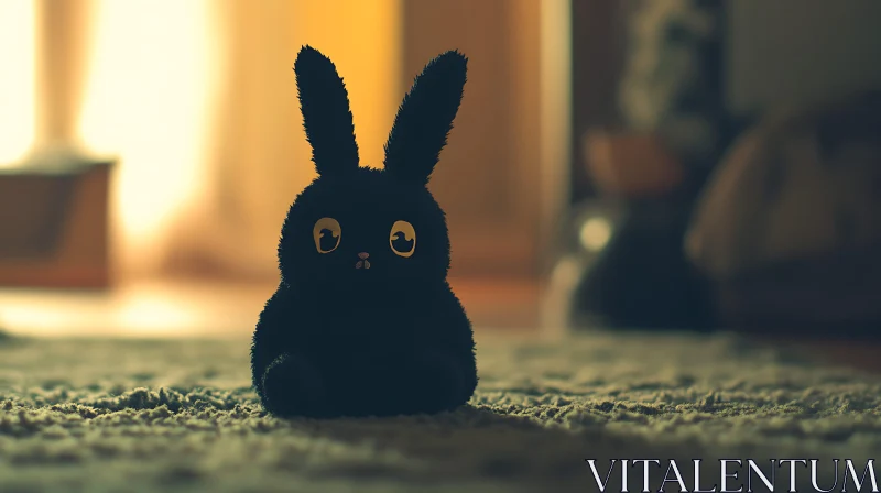 Soft Black Bunny on Carpet AI Image