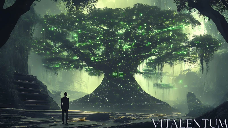 Mystical Green Tree Digital Art AI Image