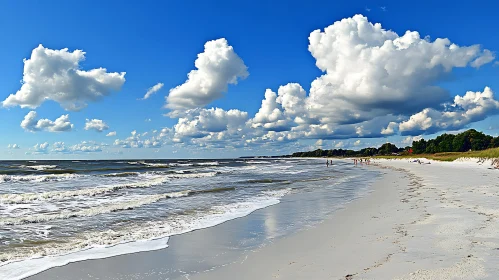 Seascape with White Sand Beach and Clouds